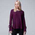 Women's Simply Vera Vera Wang Embellished Tie Accent Top, Size: Xs, Purple