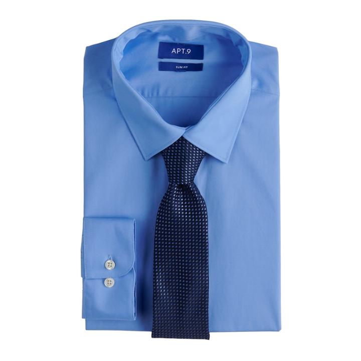 Men's Apt. 9&reg; Slim-fit Dress Shirt & Tie Set, Size: M-32/33, Turquoise/blue (turq/aqua)