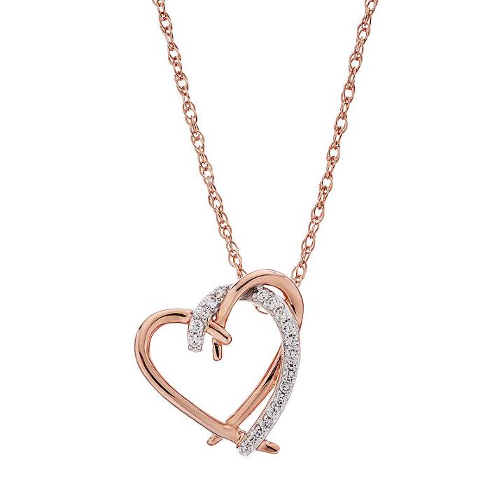 14k Rose Gold Over Silver 1/10 Carat T.w. Diamond Heart Pendant, Women's, White