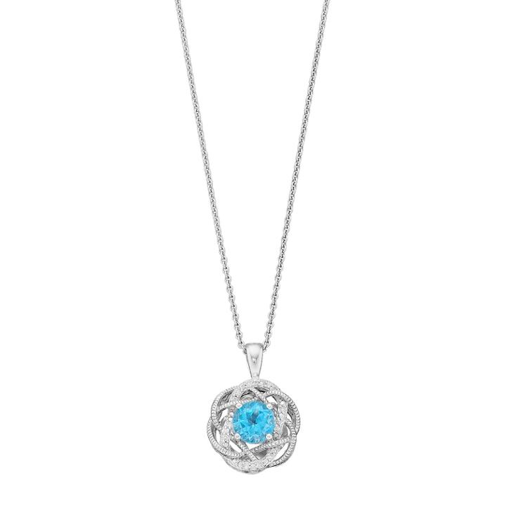 Simply Vera Vera Wang Sterling Silver Swiss Blue Topaz & Diamond Accent Knot Pendant, Women's