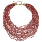 Red Seed Bead Multi Strand Necklace, Women's