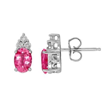 Everlasting Silver Gem Sterling Silver Lab-created Pink Sapphire & Diamond Accent Oval Stud Earrings, Women's