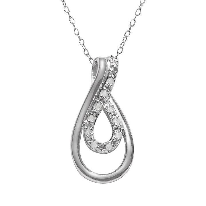 Sterling Silver 1/10-ct. T.w. Diamond Openwork Teardrop Pendant, Women's, Size: 18, White