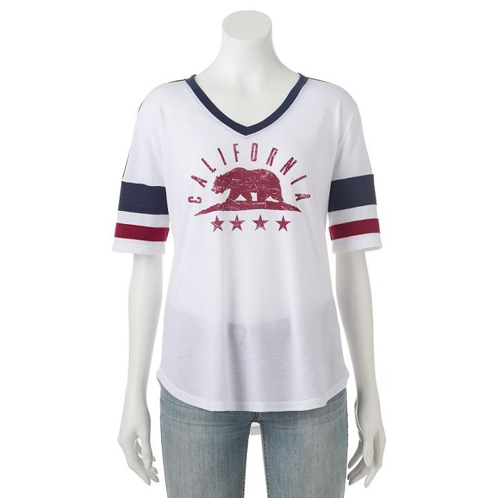 Juniors' California Grizzly Bear V-neck Graphic Tee, Teens, Size: Large, White Oth