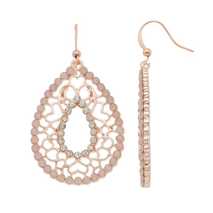 Simulated Crystal Filigree Nickel Free Teardrop Earrings, Women's, Pink
