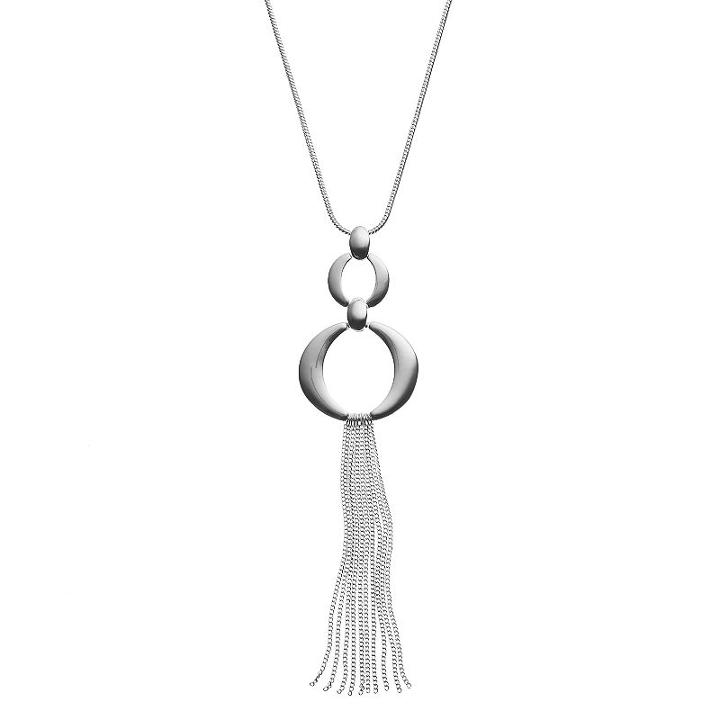 Tasseled Double Circle Long Pendant Necklace, Women's, Silver