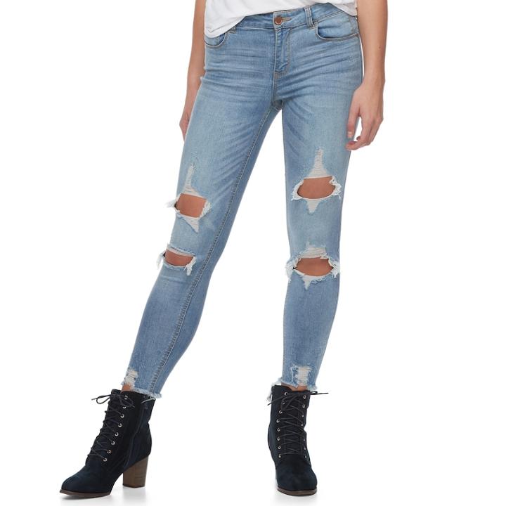 Juniors' Almost Famous Frayed Hem Ripped Skinny Jeans, Teens, Size: 9, Orange Oth