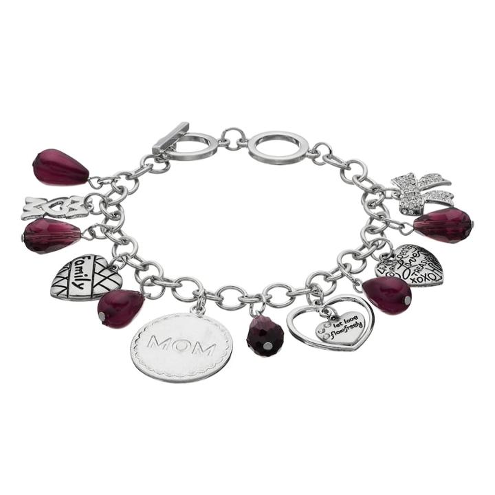 Mom Heart & Bow Charm Toggle Bracelet, Women's, Blue