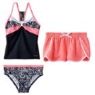 Girls 7-16 Zeroxposur Paisley Swirls Tankini Top, Bottoms & Shorts Swimsuit Set, Girl's, Size: 14, Pink Other