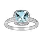 14k White Gold 1/10-ct. T.w. Diamond And Aquamarine Frame Ring, Women's, Size: 9, Blue