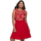 Juniors' Plus Size Wrapper Illusion Lace Fit & Flare Dress, Teens, Size: 1xl, Red