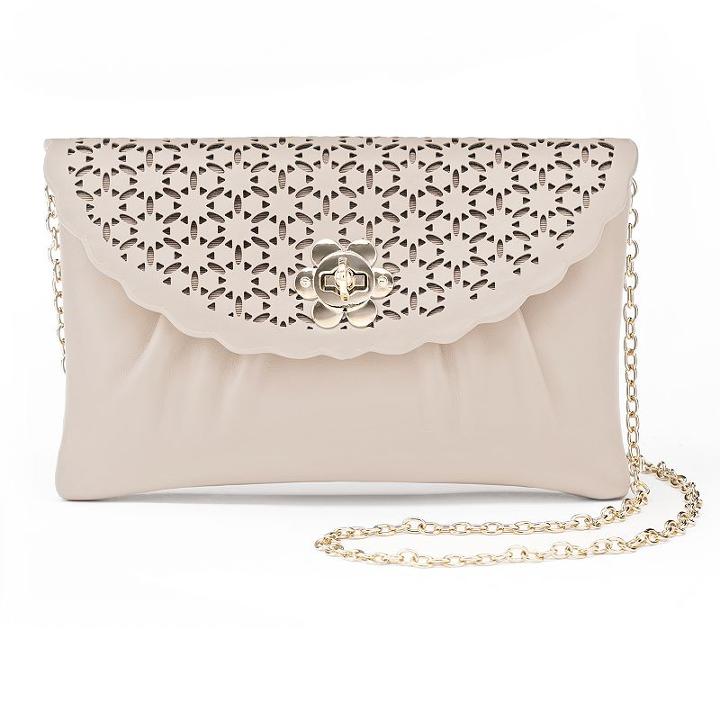 Lenore By La Regale Perforated Floral Envelope Clutch, Women's, Beig/green (beig/khaki)
