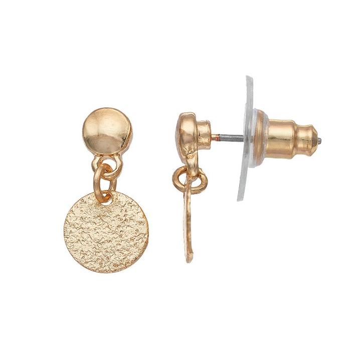 Lc Lauren Conrad Textured Disc Nickel Free Double Drop Earrings, Women's, Gold