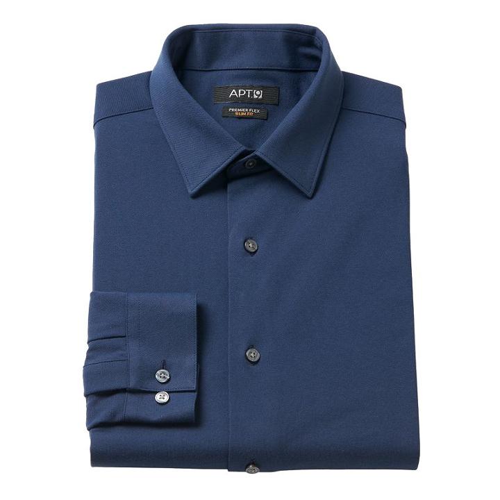Men's Apt. 9&reg; Premier Flex Slim-fit Stretch Knit Dress Shirt, Size: 15.5-34/35, Blue