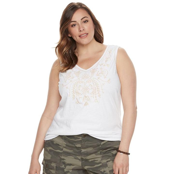 Sonoma Goods For Life, Plus Size &trade; Embroidered Tank, Women's, Size: 2xl, White