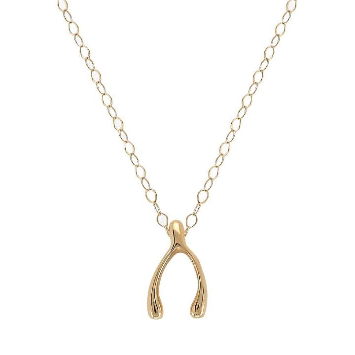 Teeny Tiny By Everlasting Gold 10k Gold Wishbone Pendant, Women's, Size: 17, Yellow