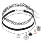 Mudd&reg; Gemini, Owl & Crescent Interchangeable Charm Choker Necklace Set, Women's, Black