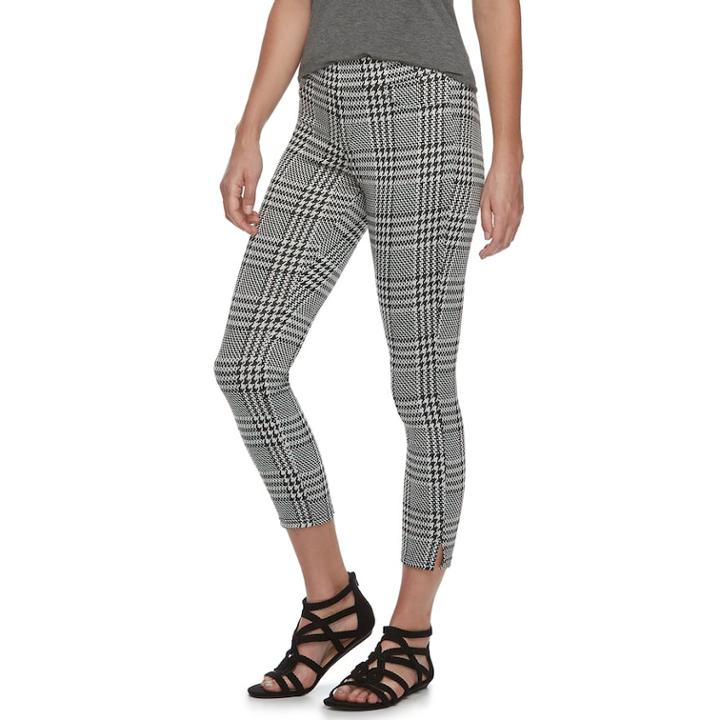 Women's Utopia By Hue Ankle Slit Wide Waistband Houndstooth Skimmer Leggings, Size: Medium, Black