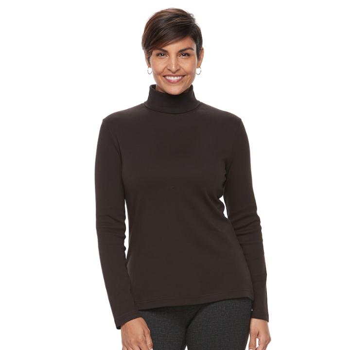 Women's Croft & Barrow&reg; Long Sleeve Turtleneck Top, Size: Xs, Dark Brown