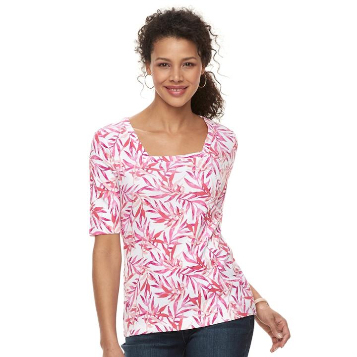 Women's Croft & Barrow&reg; Squareneck Elbow Sleeve Tee, Size: Large, Med Pink