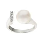 Pearlustre By Imperial Sterling Silver Freshwater Cultured Pearl & White Topaz Open Ring, Women's, Size: 7