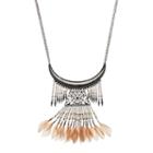 Seed Bead Feather Fringe Curved Bar Necklace, Women's, Silver