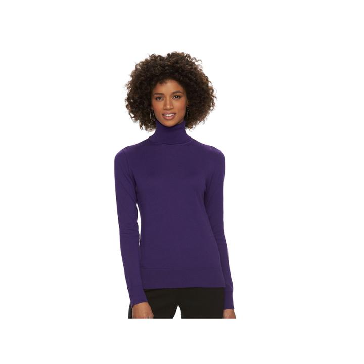 Women's Chaps Solid Turtleneck, Size: Medium, Purple