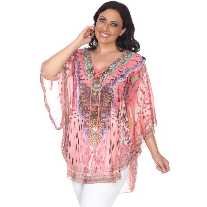 Plus Size White Mark Lace-up Poncho, Women's, Pink