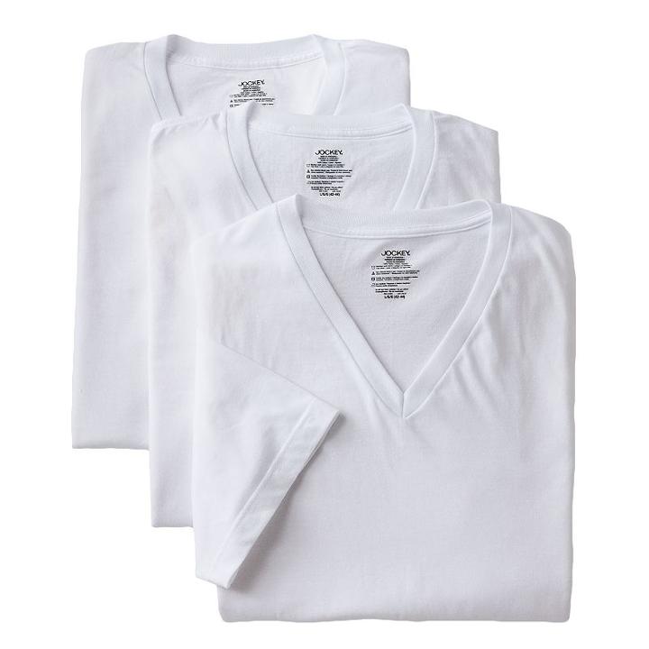 Men's Jockey 3-pk. Classic Staydry V-neck Tees, Size: Small, White