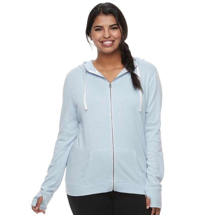 Juniors' Plus Size So&reg; Thumb Hole Zip-up Hoodie, Teens, Size: 1xl, Light Blue