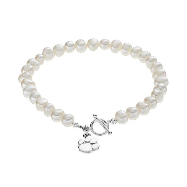 Dayna U Clemson Tigers Sterling Silver Freshwater Cultured Pearl Toggle Bracelet, Women's, Size: 8, White
