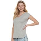 Juniors' Pink Republic Lace-up Shoulder Solid Tee, Teens, Size: Small, Light Grey