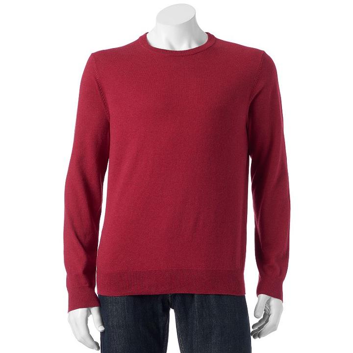 Men's Sonoma Goods For Life&trade; Classic-fit Solid Fine Gauge Crewneck Sweater, Size: Large, Med Orange