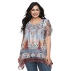 Plus Size World Unity Flutter Sleeve Sharkbite Top, Women's, Size: 0x, Brown