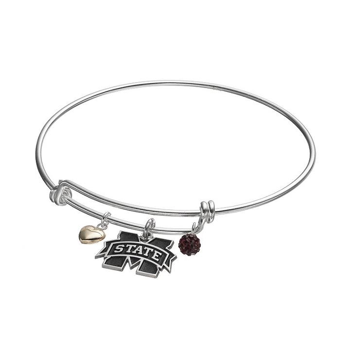 Fiora Sterling Silver Mississippi State Bulldogs Charm Bangle Bracelet, Women's, Dark Red