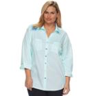 Plus Size Croft & Barrow&reg; Cuffed Button-down Shirt, Women's, Size: 3xl, Lt Green