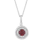 10k White Gold Garnet & 1/4 Carat T.w. Diamond Halo Pendant Necklace, Women's, Size: 18, Red