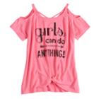 Girls 7-16 Miss Chievous Sequin Applique Twist Front Cold Shoulder Top, Size: Medium, Brt Pink