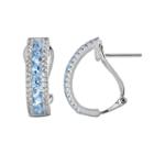 Oro Leoni Sterling Silver Blue And White Topaz Hoop Earrings - Made With Genuine Swarovski Gemstones, Women's