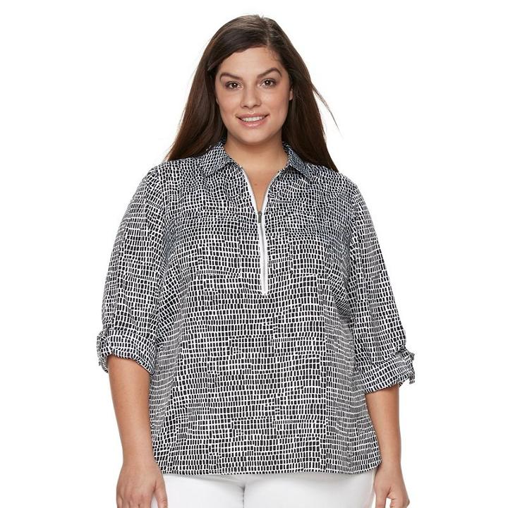 Plus Size Croft & Barrow&reg; Half-zip Crepe Shirt, Women's, Size: 1xl, White