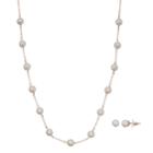 Rose Gold Tone Simulated Pearl Station Necklace & Stud Earring Set, Women's, Pink
