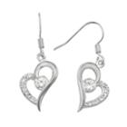 Silver Plated Cubic Zirconia Heart Drop Earrings, Women's, White