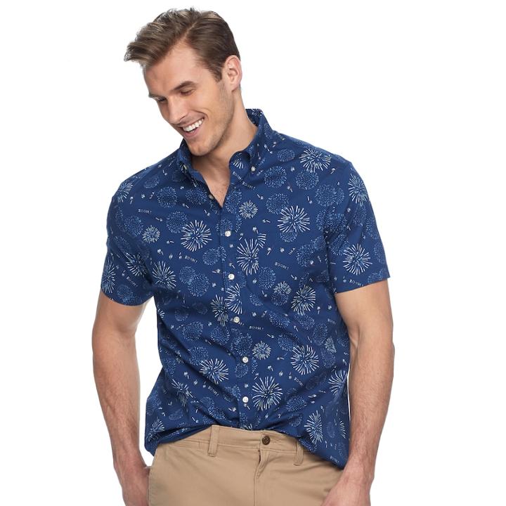 Big & Tall Sonoma Goods For Life&trade; Patterned Stretch Button-down Shirt, Men's, Size: Xxl Tall, Dark Blue