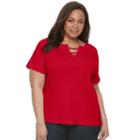 Plus Size Croft & Barrow&reg; Lace-up Tee, Women's, Size: 3xl, Med Red