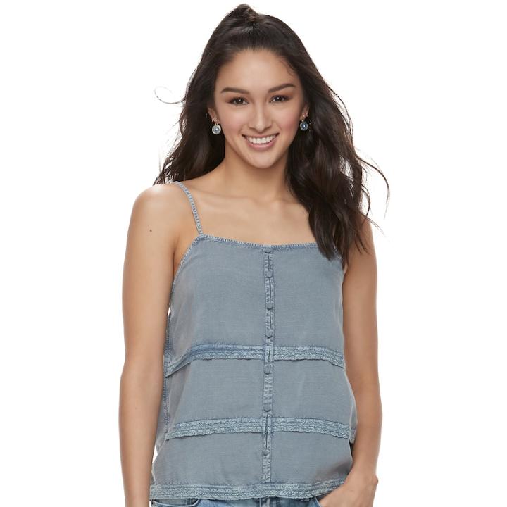 Juniors' Mudd&reg; Crochet-trim Tank, Teens, Size: Xxs, Light Blue