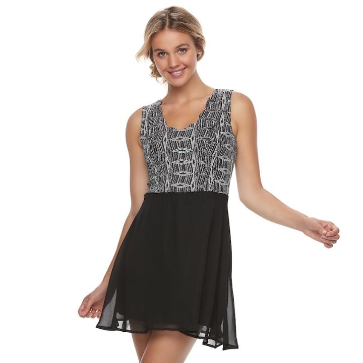Juniors' Trixxi Embellished Scalloped Skater Dress, Teens, Size: Xs, Silver