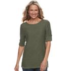 Women's Croft & Barrow&reg; Textured Roll-tab Boatneck Sweater, Size: Xl, Dark Green