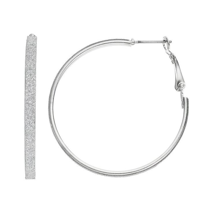 Glittery Nickel Free Hoop Earrings, Women's, Silver