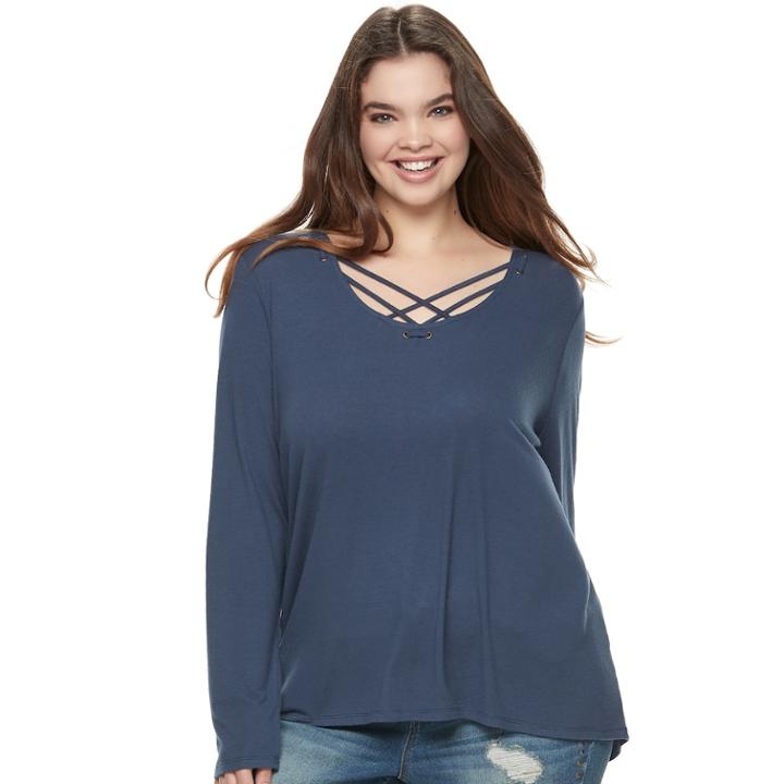 Juniors' Plus Size Mudd&reg; Cozy Cross Front Tunic, Teens, Size: 3xl, Med Blue