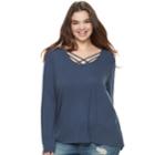 Juniors' Plus Size Mudd&reg; Cozy Cross Front Tunic, Teens, Size: 3xl, Med Blue